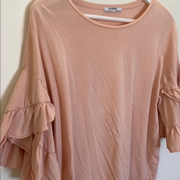 Zara Trafaluc blush Pink Ruffle Sleeve Shirt MED - Picture 10 of 10